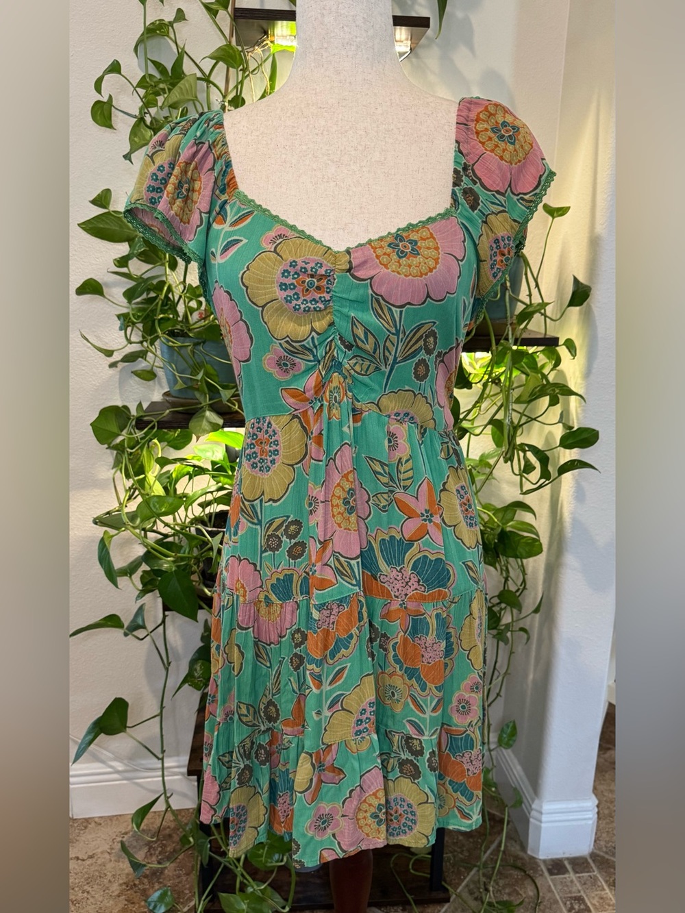 Angie Floral Tiered Open-Back Midi Dress
